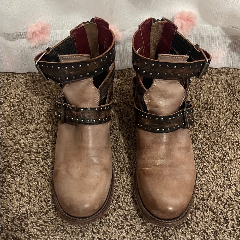 Freebird Belgium Studded Brown Leather Ankle Boots